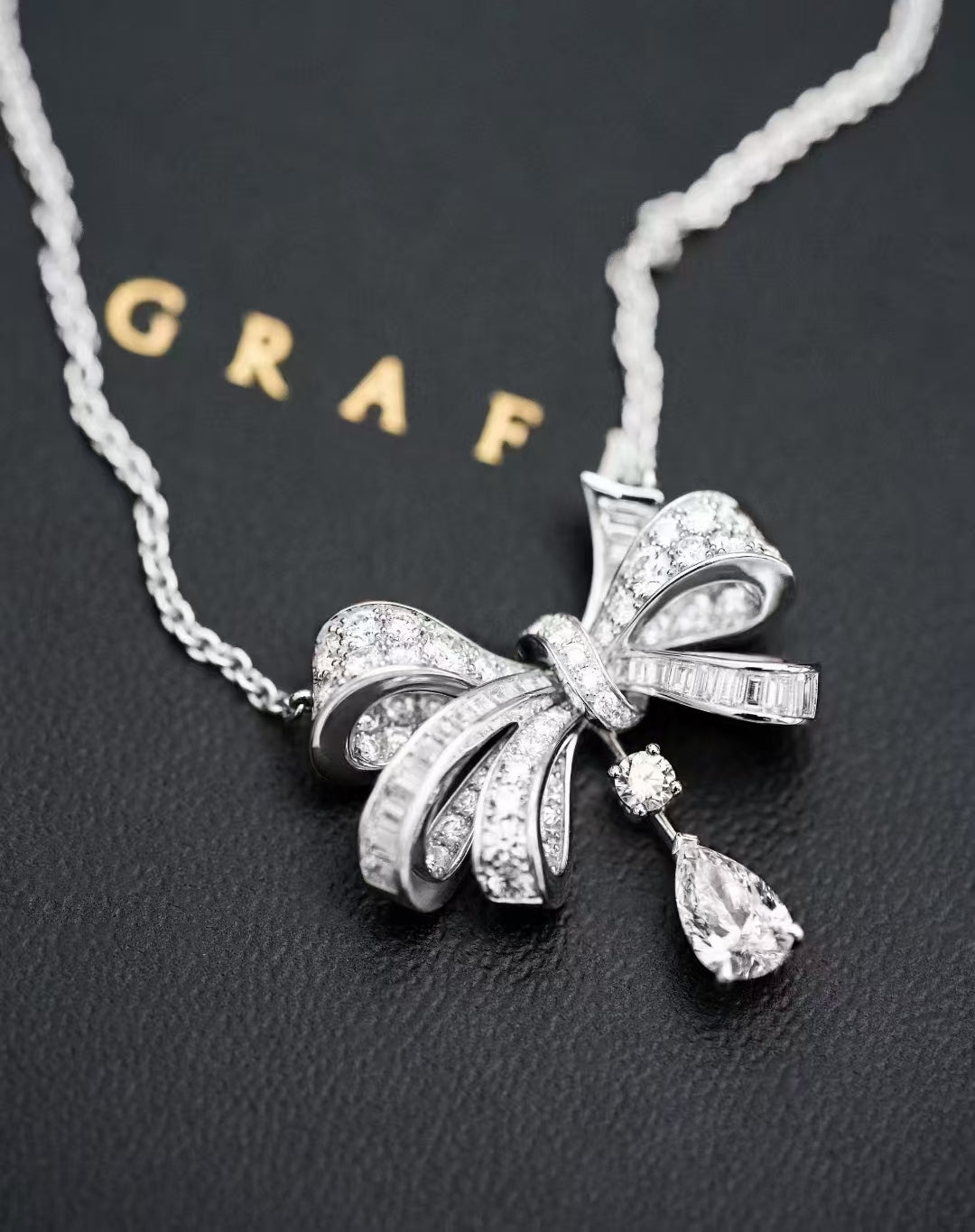 Graff Platinum Diamond-Encrusted Bow Drop Necklace