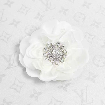 Chanel 25A Runway Collection Crystal-Embellished White Silk Camellia Brooch