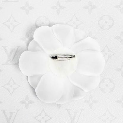 Chanel 25A Runway Collection Crystal-Embellished White Silk Camellia Brooch