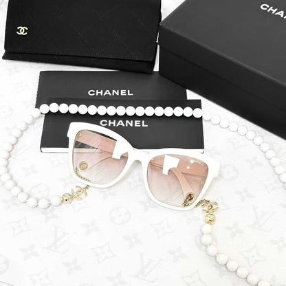 Chanel Light Pink Pearl Chain Sunglasses