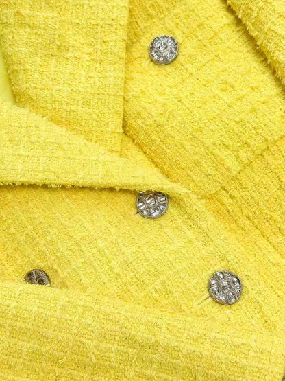Chanel 22S Yellow Knitted Collar Double-Breasted Short Jacket
