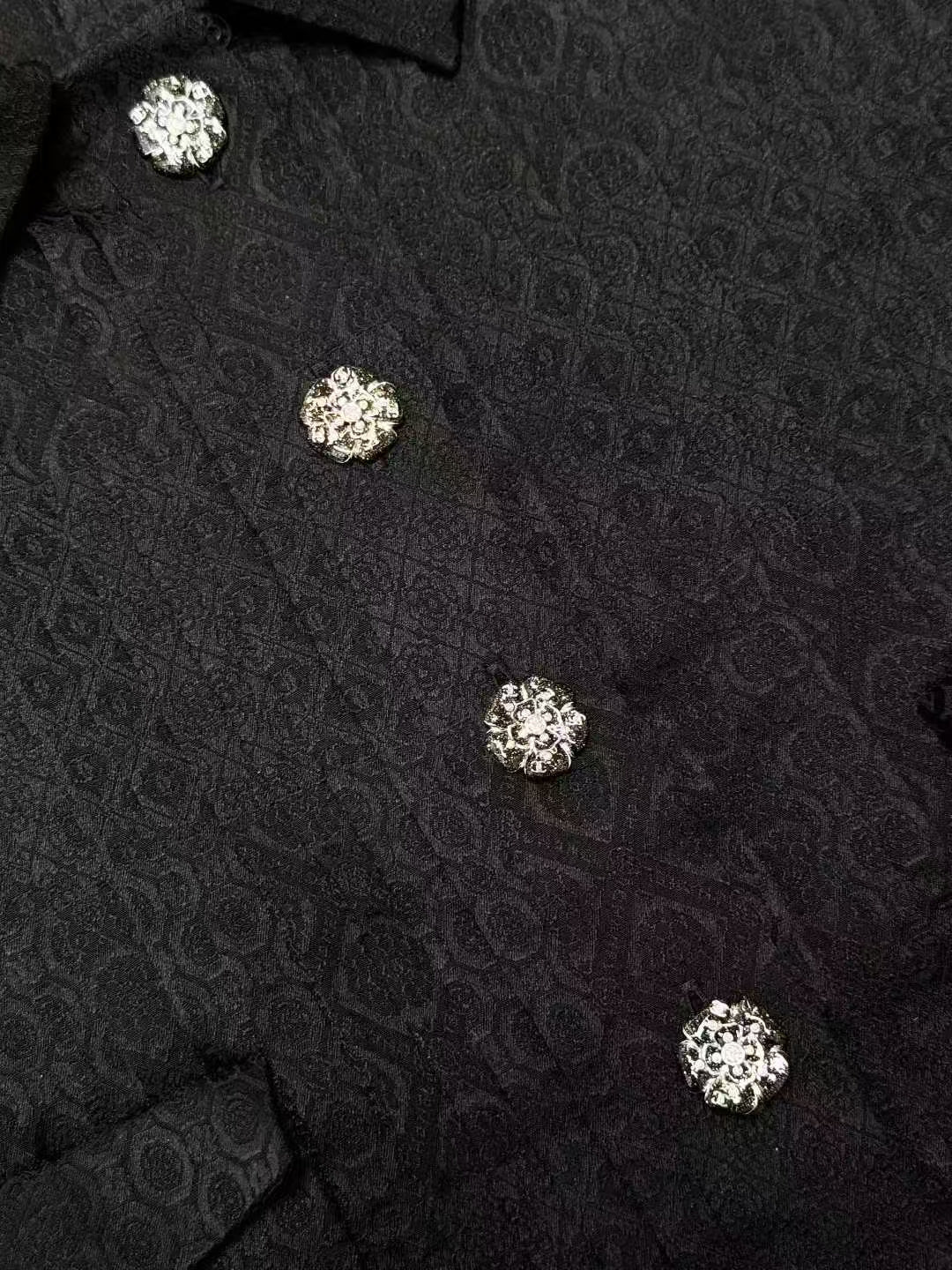 Chanel 25A Black Silk Jacquard Pleated Jacket, Shirt