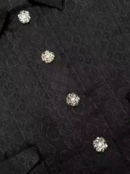 Chanel 25A Black Silk Jacquard Pleated Jacket, Shirt