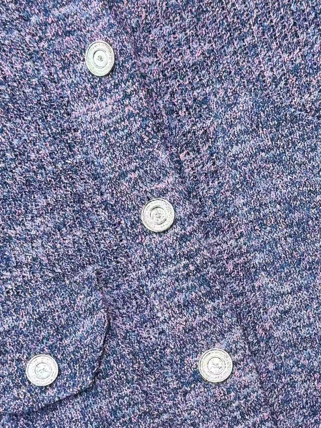 Chanel 25P Purple Melange Collared Knit Cardigan, Outerwear