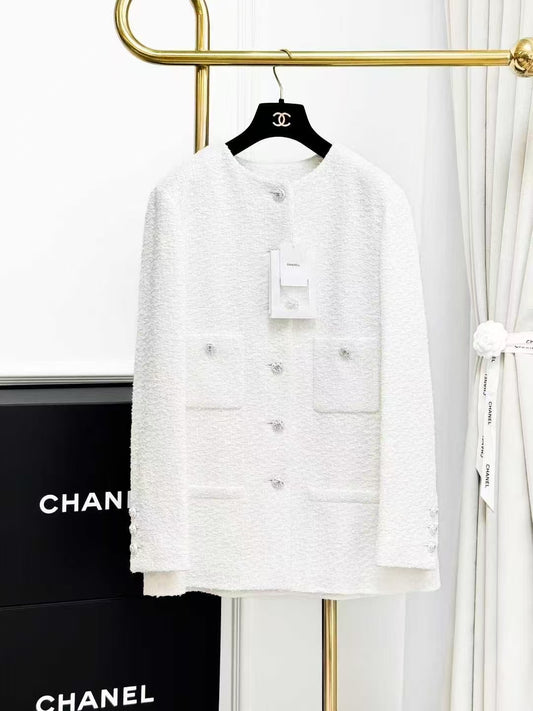 Chanel 23S Must-Have Classic White Round-Neck Moonlight Jacket