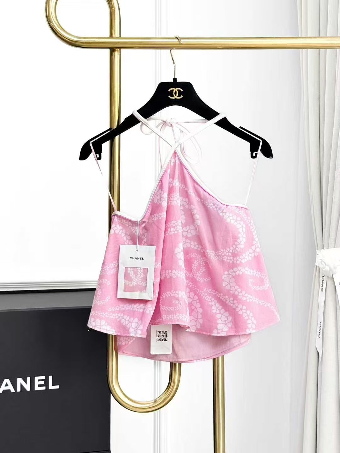 Chanel 25M Coco Beach Pink Printed Halter Neck Tie-Front Top