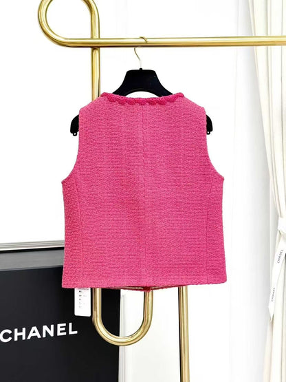 Chanel 24A Peach Pink Lace-Trimmed Sleeveless Knit Vest