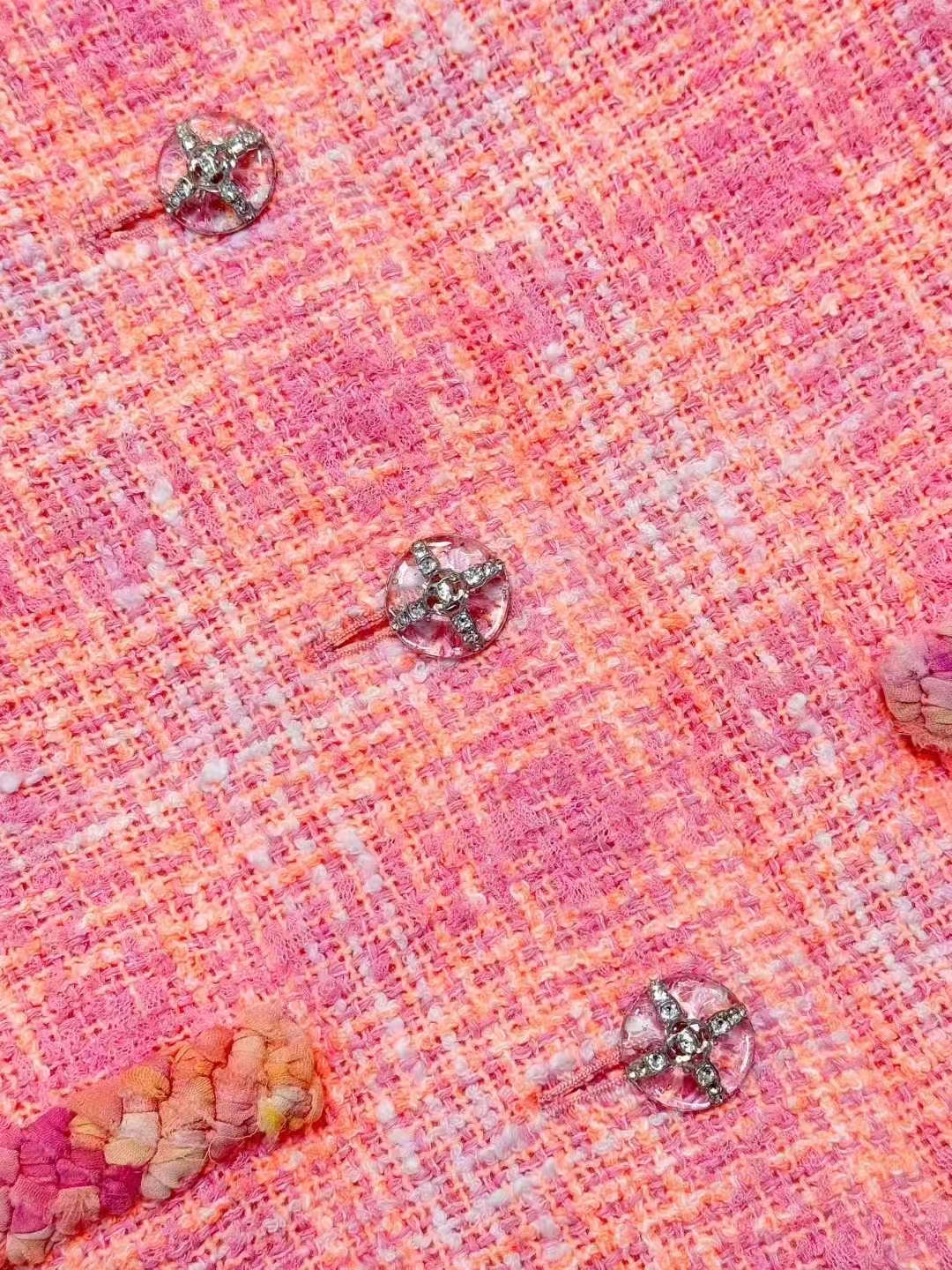 Chanel 24C Pre-Spring Orange-Pink Tweed Round-Neck Short Jacket