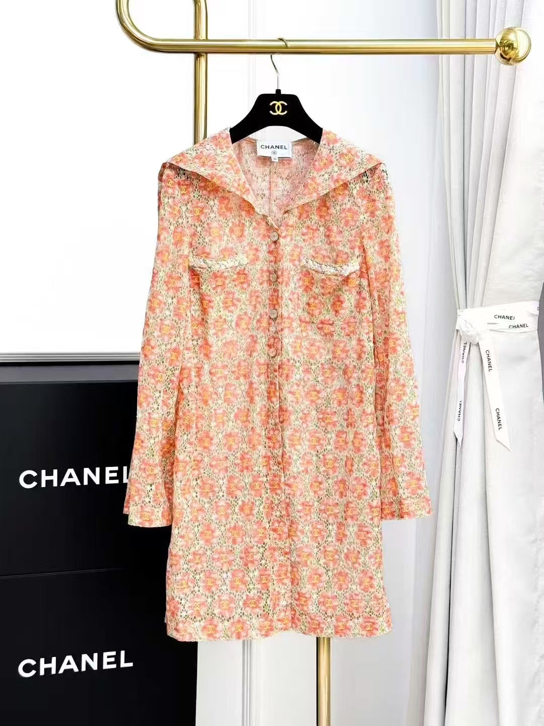 Chanel 25P Orange Floral Double C Lightweight Hooded Jacket, Cardigan