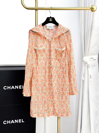 Chanel 25P Orange Floral Double C Lightweight Hooded Jacket, Cardigan