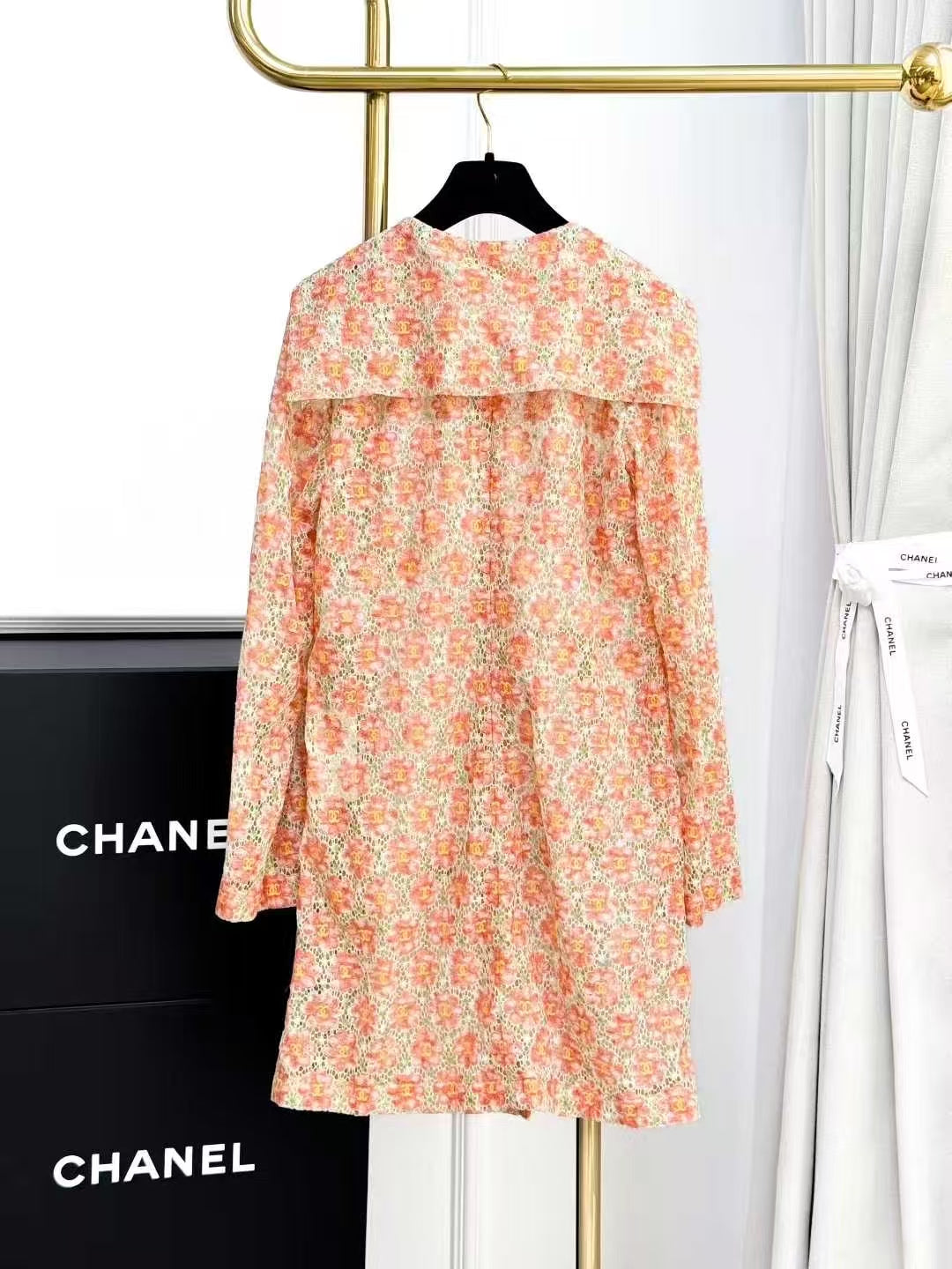 Chanel 25P Orange Floral Double C Lightweight Hooded Jacket, Cardigan