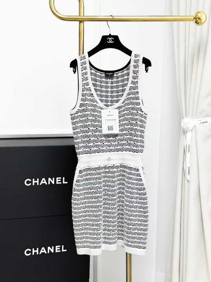 Chanel 25P Black and White Check Knit Tank Dress