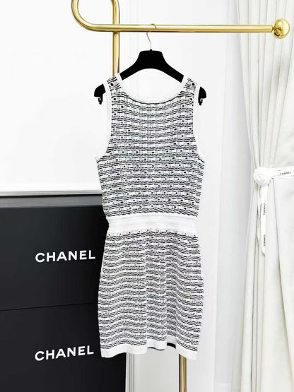 Chanel 25P Black and White Check Knit Tank Dress