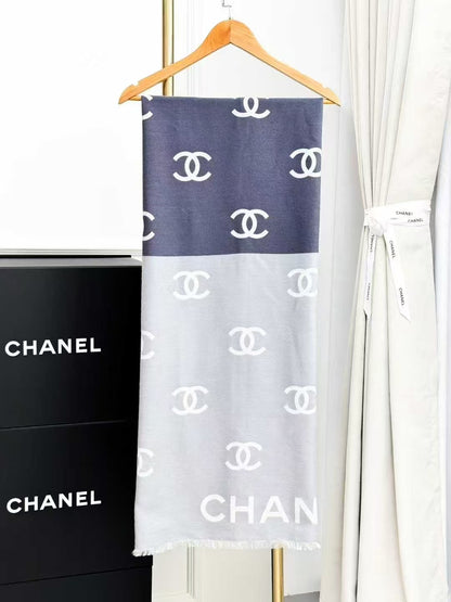 Chanel 25C Limited Edition Tri-Color All-Over Logo Print Wool Scarf