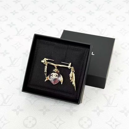 Chanel 25A Atelier Golden Leaf Pink Crystal Peach Brooch