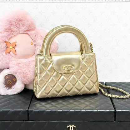 Chanel 25A Gold Metallic Calfskin Diamond Quilted Kelly Nano Chain Bag