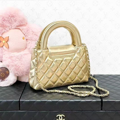 Chanel 25A Gold Metallic Calfskin Diamond Quilted Kelly Nano Chain Bag