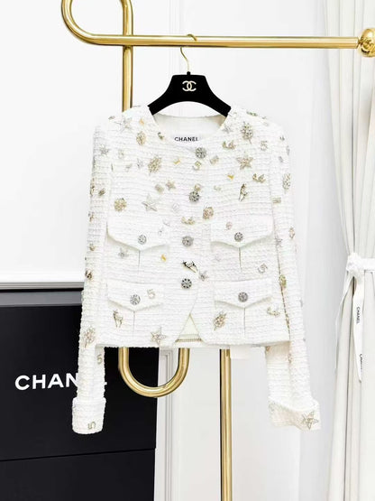 Chanel 22C Pre-Spring White Emblem Four-Pocket Jacket