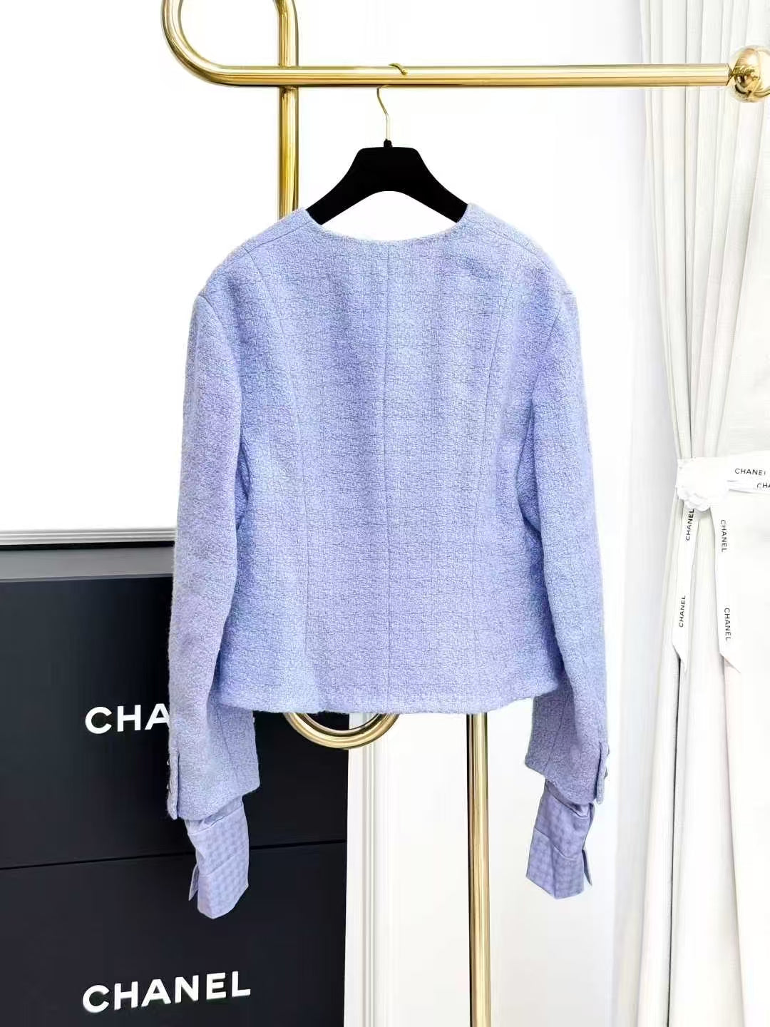 Chanel 24A Purple Tweed Shirt-Sleeve V-Neck Cropped Waistcoat