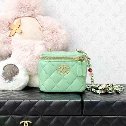 Chanel 23P Mint Green Satin Enamel Leather Chain Mini Box Bag