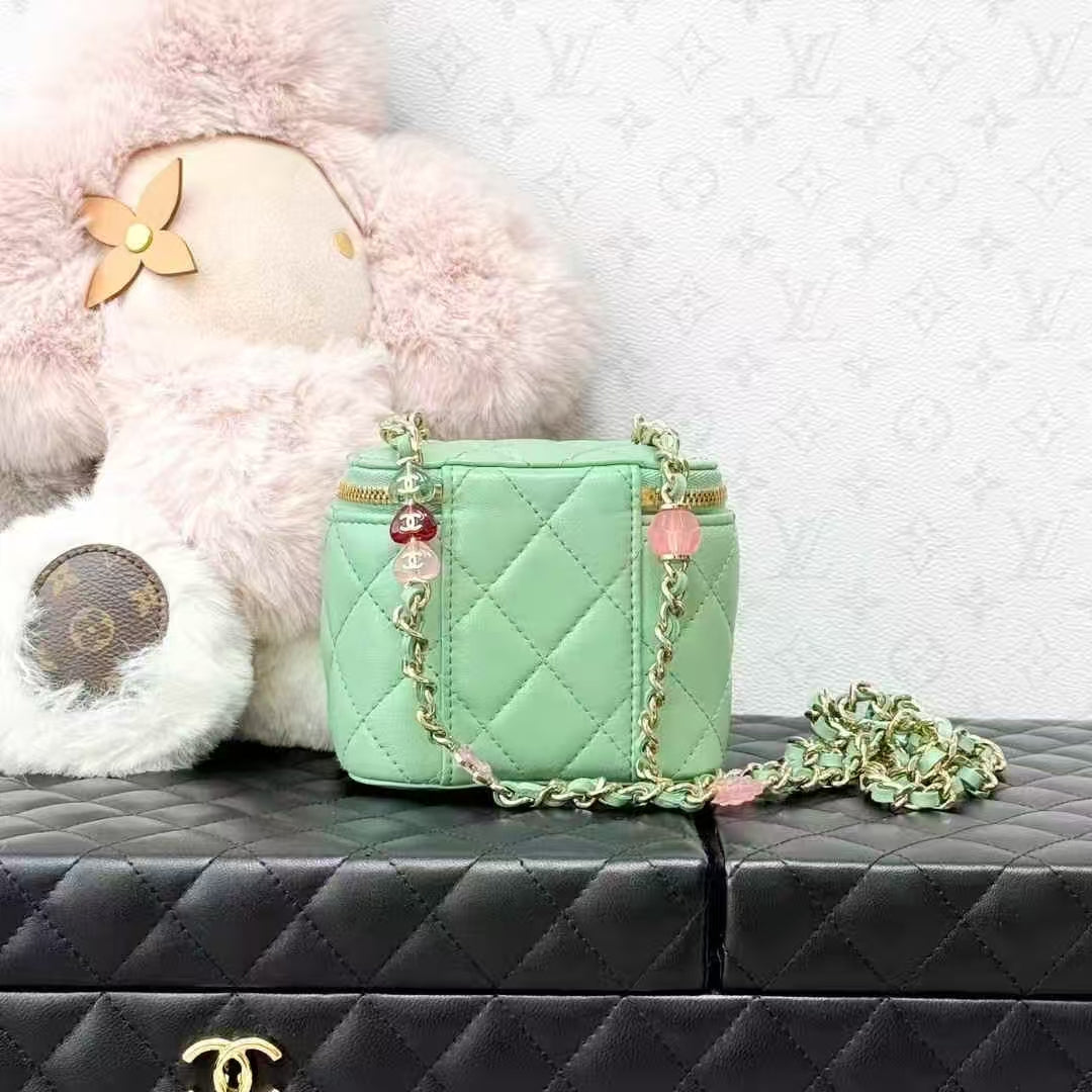 Chanel 23P Mint Green Satin Enamel Leather Chain Mini Box Bag