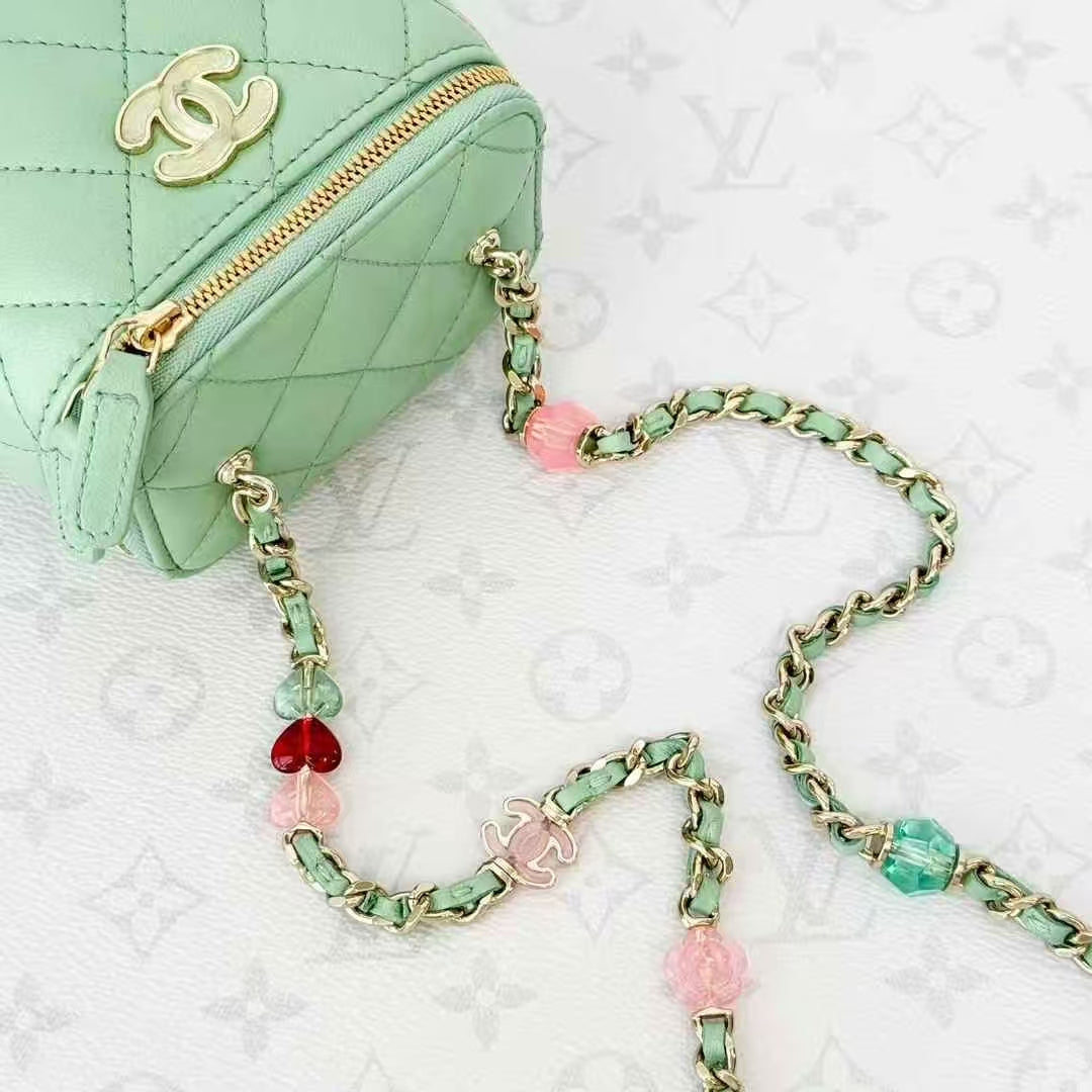 Chanel 23P Mint Green Satin Enamel Leather Chain Mini Box Bag