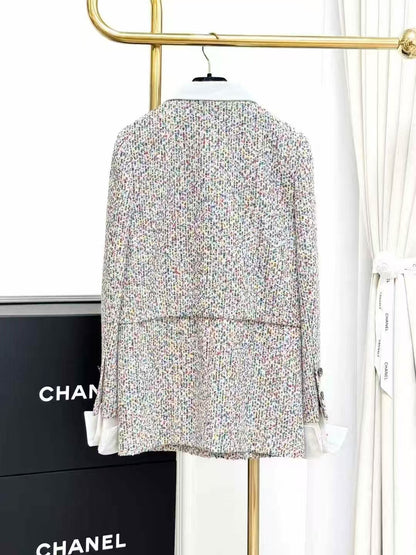 Chanel 25C Color-Blocked Faux Two-Piece Mid-Length Sequined Knit Jacket
