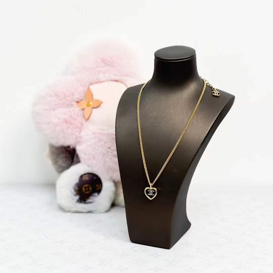 Chanel 25B Black and Gold Heart Enamel Pendant Necklace
