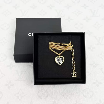 Chanel 25B Black and Gold Heart Enamel Pendant Necklace