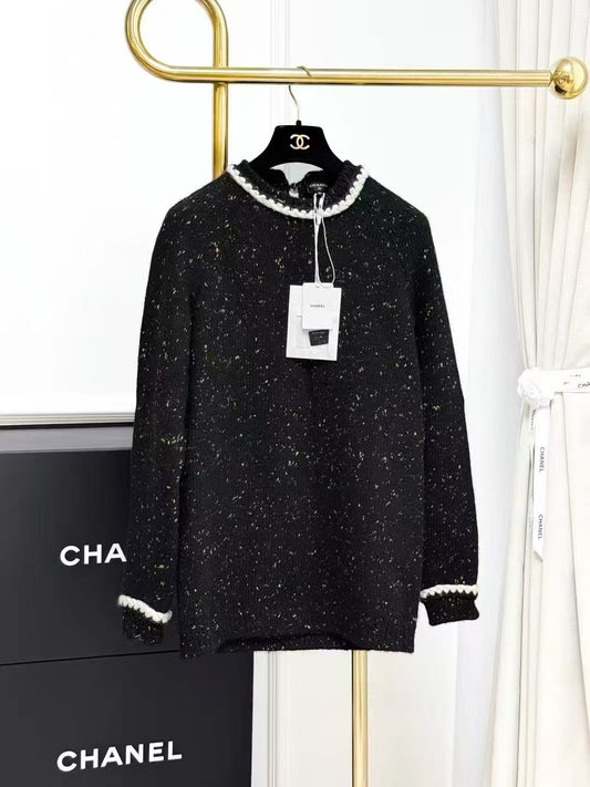 Chanel 24K Black and Multicolor Knit Top with White Trim