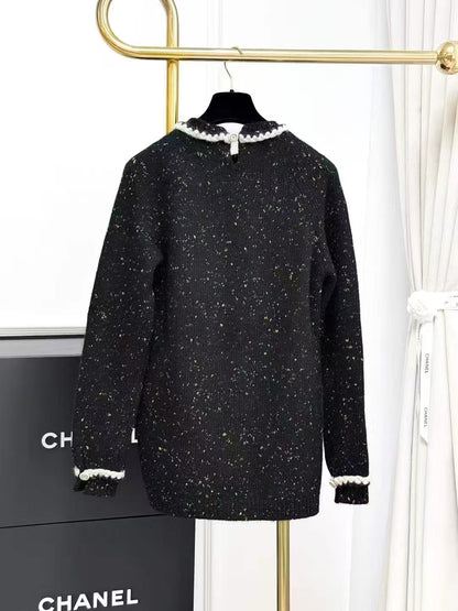 Chanel 24K Black and Multicolor Knit Top with White Trim