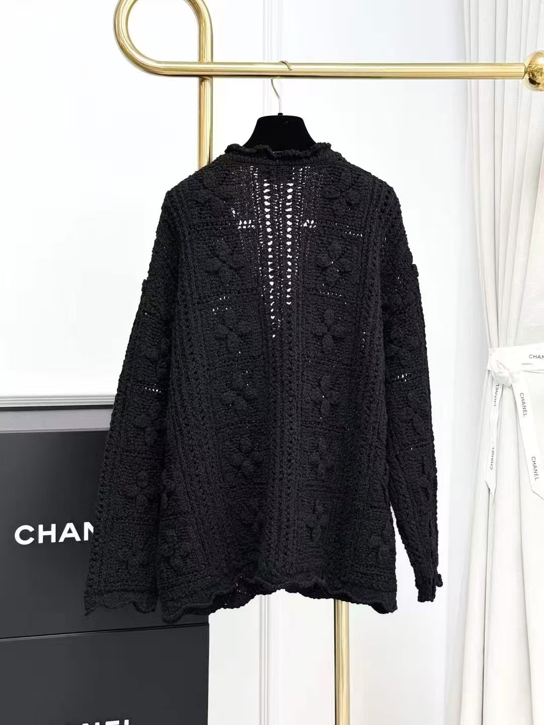 Chanel 25C Black Crochet Knit Cardigan