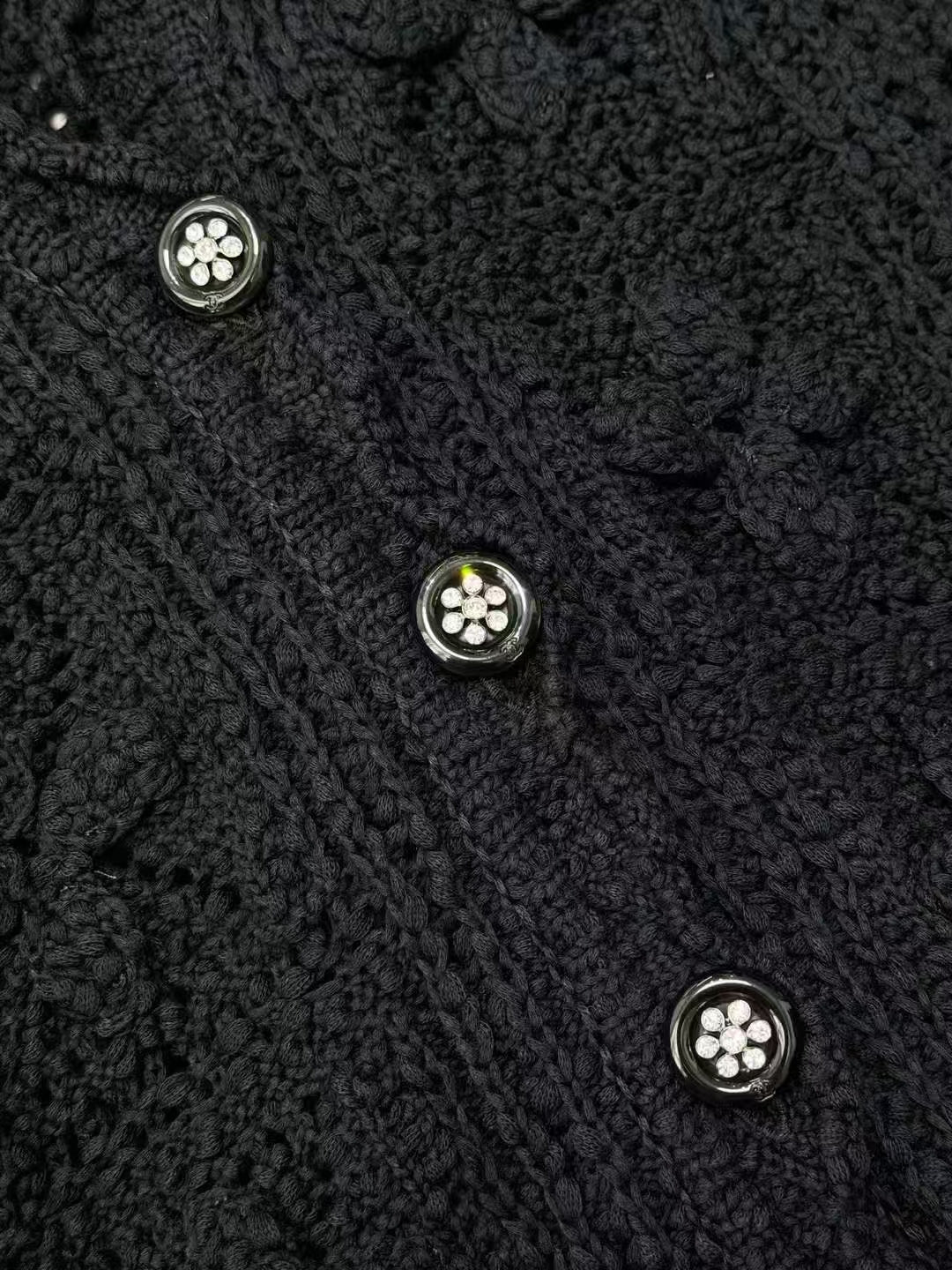 Chanel 25C Black Crochet Knit Cardigan