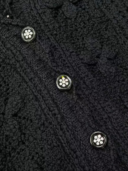 Chanel 25C Black Crochet Knit Cardigan