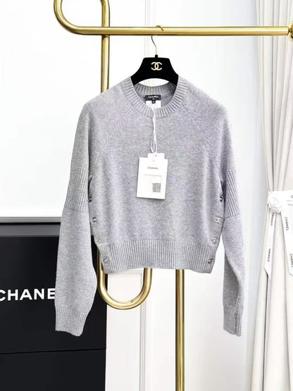 Chanel 24B Gray Bookbag Buckle Cashmere Sweater