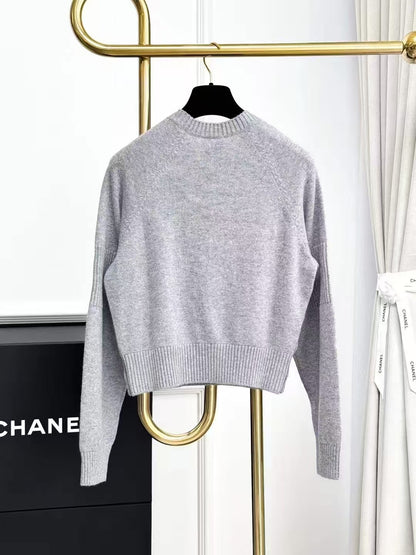 Chanel 24B Gray Bookbag Buckle Cashmere Sweater