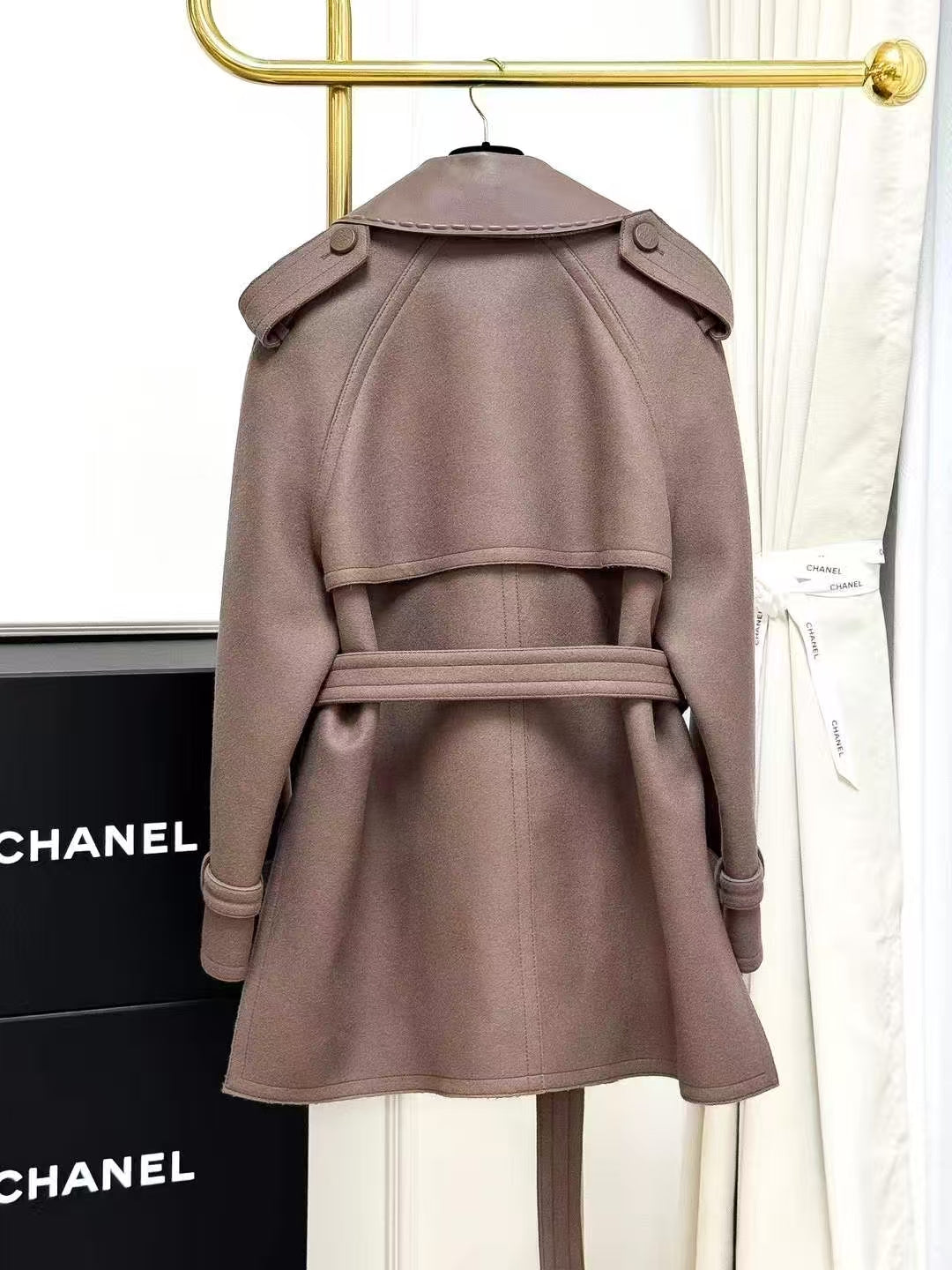 Fendi Red-Brown Patchwork Wool-Blend Collared Coat