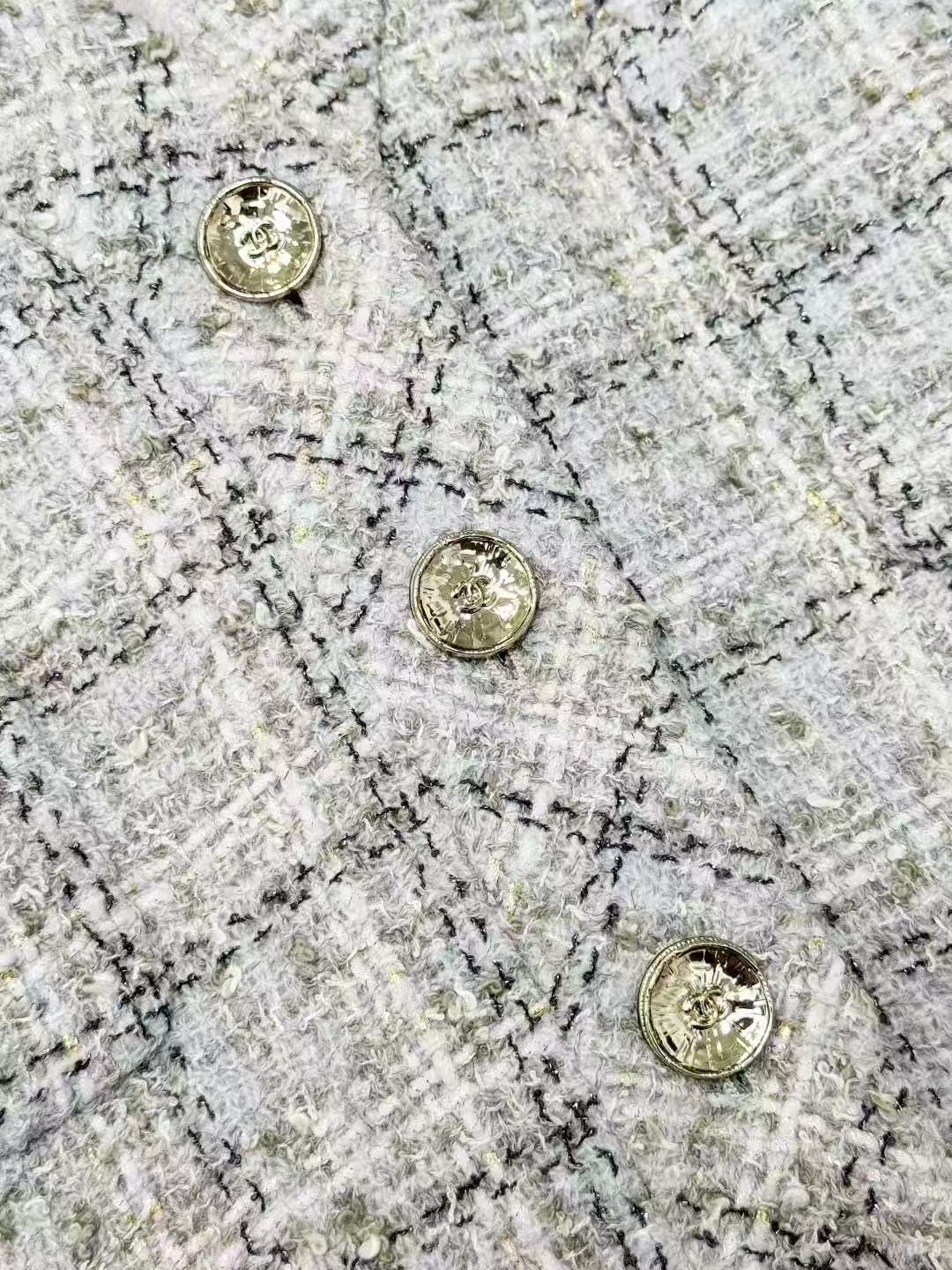 Chanel 25B Grey Mixed-Color Checkered Knit Short Jacket
