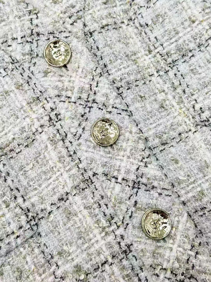 Chanel 25B Grey Mixed-Color Checkered Knit Short Jacket