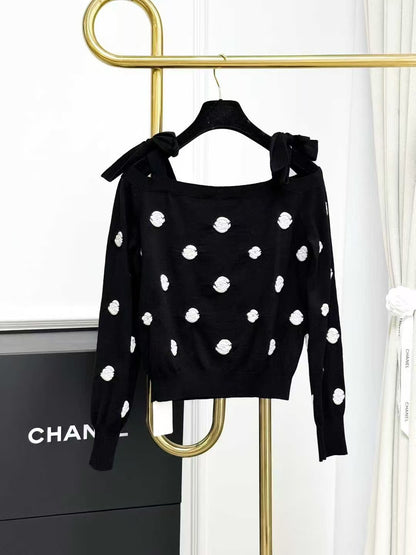 Chanel 23K Black and White Camellia Knit Halter Top