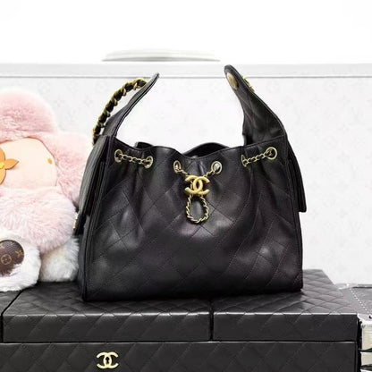 Chanel 25S Bestseller 25 Bag Black Gold Grained Leather Quilted Shoulder Bag