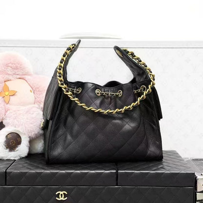 Chanel 25S Bestseller 25 Bag Black Gold Grained Leather Quilted Shoulder Bag