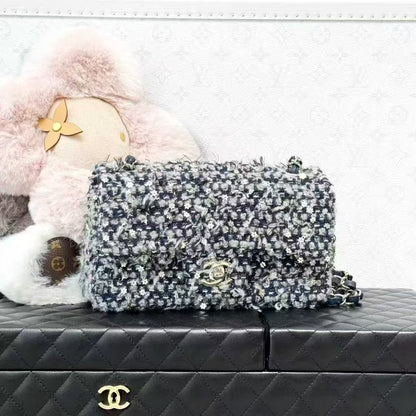 Chanel 21B Blue-Gray Ombre Mini with Floral Sequins, Chain Bag