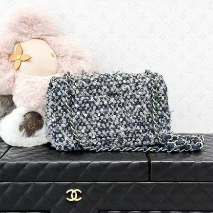 Chanel 21B Blue-Gray Ombre Mini with Floral Sequins, Chain Bag