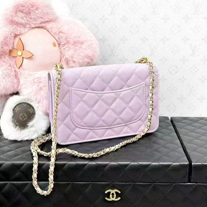 Chanel 24S Pink-Purple Quilted Grain Leather Wallet with Gold Hardware