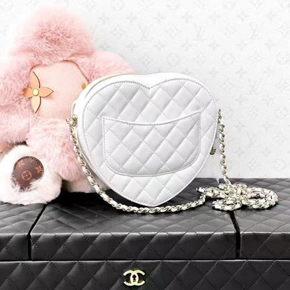 Chanel 22S White Gold Buckle Quilted Large Heart Chain Bag, Crossbody Bag