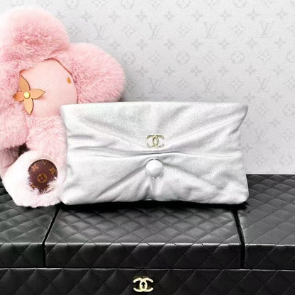 Chanel 25S Silver Double C Pearl Buckle Bow Chain Bag, Crossbody Bag