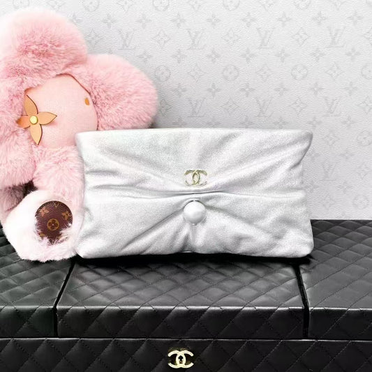 Chanel 25S Silver Double C Pearl Buckle Bow Chain Bag, Crossbody Bag