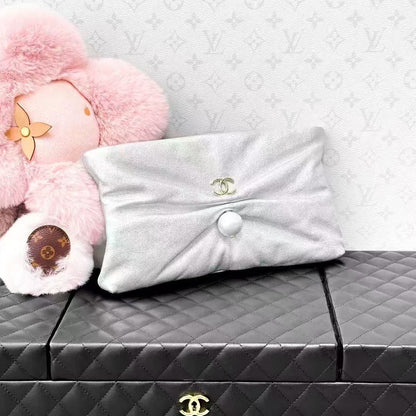 Chanel 25S Silver Double C Pearl Buckle Bow Chain Bag, Crossbody Bag