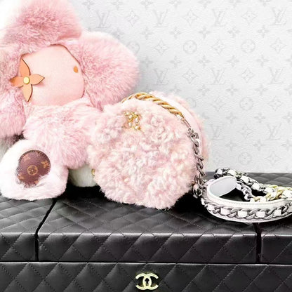 Chanel 20A Pink Teddy Plush Round Pouch, Crossbody Bag